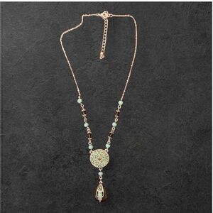 Vintage Avon x Nina Ricci Statement Necklace – Green & Brown Beaded Medallion